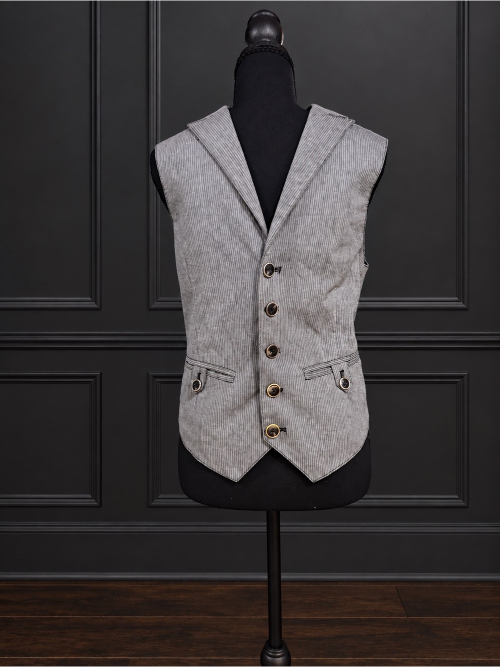 Marc Anthony Men’s Gray Pinstripe Button Front Vest Size Small
